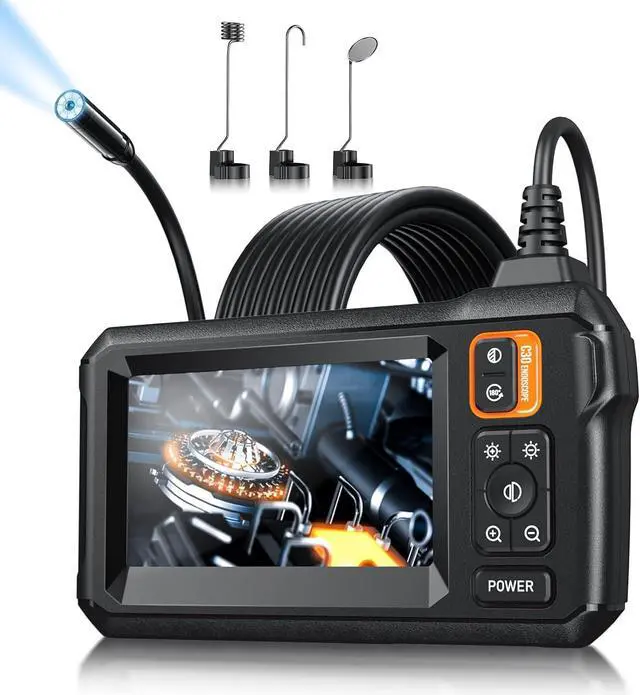 Main image of Endoscope Camera with Light, Inspection Borescope Camera with 4.3" IPS Screen, 1920P HD with 8 LED Lights, 16.4FT Semi-Rigid Cord Bore Scope, IP67 Waterproof Endoscope for Sewer, Tools(Orange)