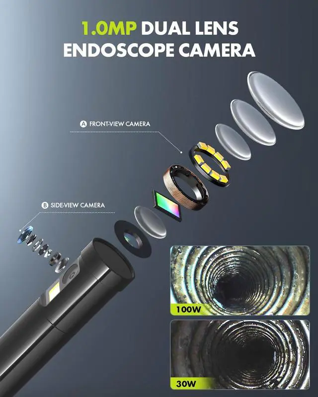 Alt view image 2 of 7 - Dual Lens Endoscope Camera with Adjustable Lights, Type C Borescope for Sewer, IP67 Waterproof Semi-Rigid Snake Camera, 1080HD Industrial Scope Inspection Camera, Gadgets for Men(16.5 ft)