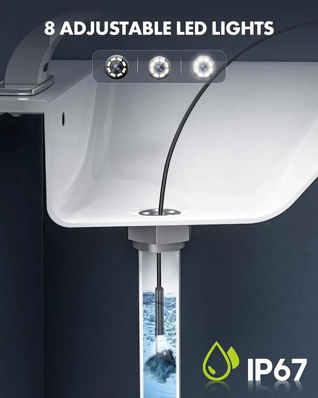 Alt view image 5 of 7 - Dual Lens Endoscope Camera with Adjustable Lights, Type C Borescope for Sewer, IP67 Waterproof Semi-Rigid Snake Camera, 1080HD Industrial Scope Inspection Camera, Gadgets for Men(16.5 ft)