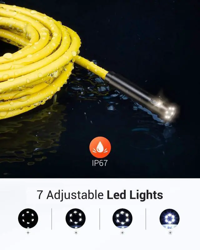 Alt view image 5 of 7 - Dual Lens Wireless Endoscope, 1080P Scope Snake Camera with 7 LED Lights,0.31In Lens Video HD Inspection Camera,IP67 Waterproof Borescope,16.5FT Cable for Android & iOS Phone or Tablet-Yellow