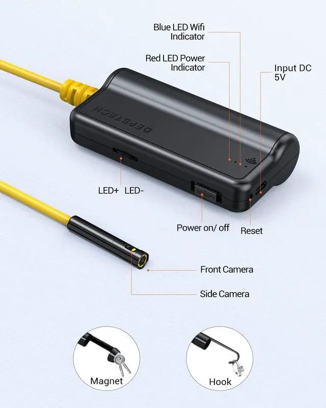 Alt view image 6 of 7 - Dual Lens Wireless Endoscope, 1080P Scope Snake Camera with 7 LED Lights,0.31In Lens Video HD Inspection Camera,IP67 Waterproof Borescope,16.5FT Cable for Android & iOS Phone or Tablet-Yellow