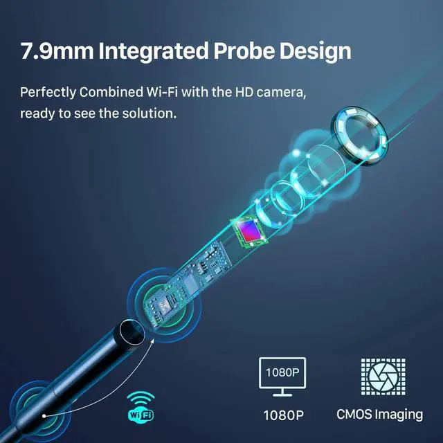Alt view image 2 of 6 - Wireless Endoscope, Wi-Fi Industrial Borescope with 6 LED Lights, 7.9mm 3 in 1 USB Snake Camera, Waterproof IP67 Inspection Camera for OTG Android, iPhone (10ft, Type-C, Micro, Lightning)