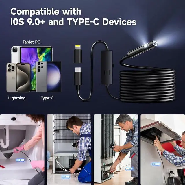 Alt view image 6 of 7 - [Dual-Lens] Endoscope Camera with Light, 1920P HD Borescope with 8+1 Adjustable LED Lights, IP67 Waterproof 16.5FT Semi-Rigid Snake Cord Inspection Camera for iPhone, iPad and Android Phone (Type C)