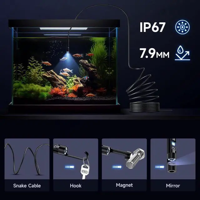 Alt view image 5 of 7 - [Dual-Lens] Endoscope Camera with Light, 1920P HD Borescope with 8+1 Adjustable LED Lights, IP67 Waterproof 16.5FT Semi-Rigid Snake Cord Inspection Camera for iPhone, iPad and Android Phone (Type C)