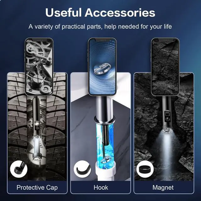 Alt view image 7 of 7 - Dual Lens Endoscope Camera with Light Borescope Inspection Camera with 8+1 Adjustable LED Lights1980P Endoscopes Camera with 16.5ft Semi Rigid Snake Camera IP68 Waterproof foriPhone iPad Android Phone