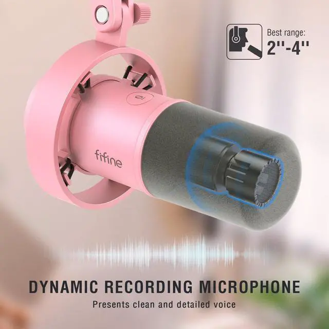 Alt view image 2 of 6 - FIFINE Dynamic Microphone, XLR/USB Podcast Recording PC Microphone for Vocal Voice-Over Streaming, Studio Metal Mic with Mute, Headphone Jack, Monitoring Volume Control, Windscreen-Amplitank Pink