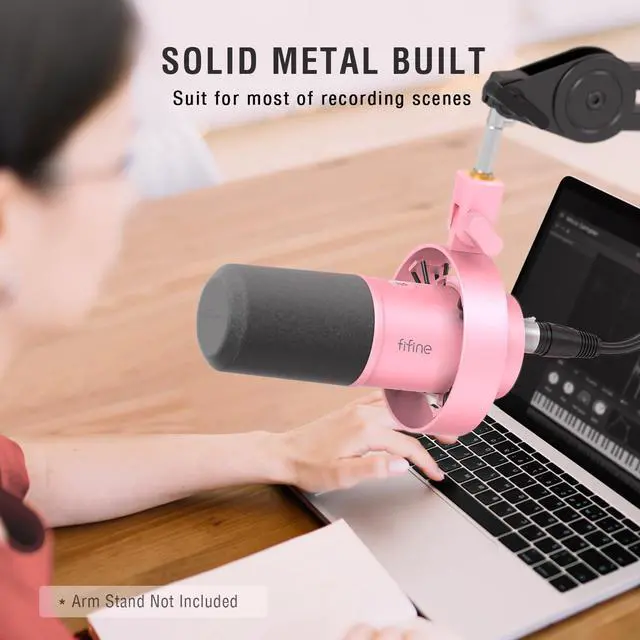Alt view image 6 of 6 - FIFINE Dynamic Microphone, XLR/USB Podcast Recording PC Microphone for Vocal Voice-Over Streaming, Studio Metal Mic with Mute, Headphone Jack, Monitoring Volume Control, Windscreen-Amplitank Pink
