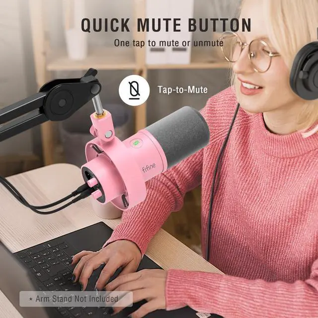 Alt view image 5 of 6 - FIFINE Dynamic Microphone, XLR/USB Podcast Recording PC Microphone for Vocal Voice-Over Streaming, Studio Metal Mic with Mute, Headphone Jack, Monitoring Volume Control, Windscreen-Amplitank Pink