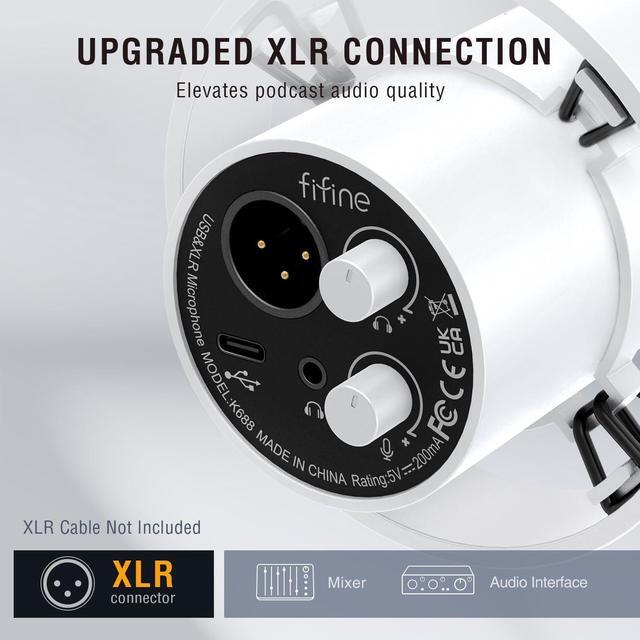 Alt view image 3 of 6 - FIFINE Dynamic Microphone, XLR/USB Podcast Recording PC Microphone for Vocal Voice-Over Streaming, Studio Metal Mic with Mute, Headphone Jack, Monitoring Volume Control, Windscreen-Amplitank White