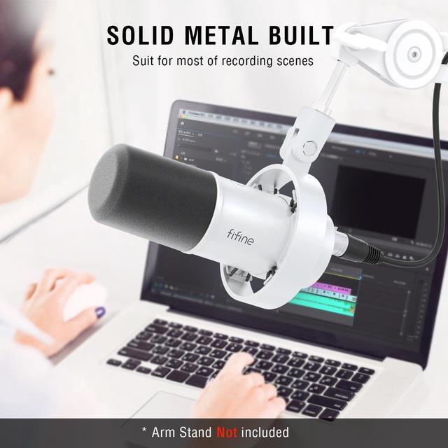 Alt view image 6 of 6 - FIFINE Dynamic Microphone, XLR/USB Podcast Recording PC Microphone for Vocal Voice-Over Streaming, Studio Metal Mic with Mute, Headphone Jack, Monitoring Volume Control, Windscreen-Amplitank White