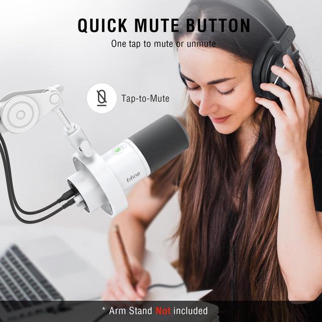 Alt view image 5 of 6 - FIFINE Dynamic Microphone, XLR/USB Podcast Recording PC Microphone for Vocal Voice-Over Streaming, Studio Metal Mic with Mute, Headphone Jack, Monitoring Volume Control, Windscreen-Amplitank White