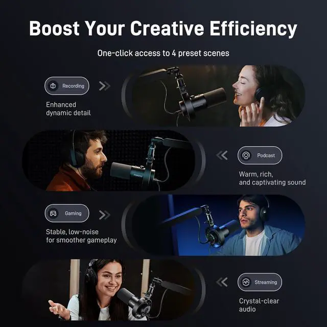 Alt view image 7 of 7 - MAONO Dynamic Microphone-XLR USB Podcast Recording Mic: for Vocal Recording, Content Creation, Home Studio, Voiceover, with 192kHz/24bit, Noise Reduction, Mic Gain, Monitoring, Mute