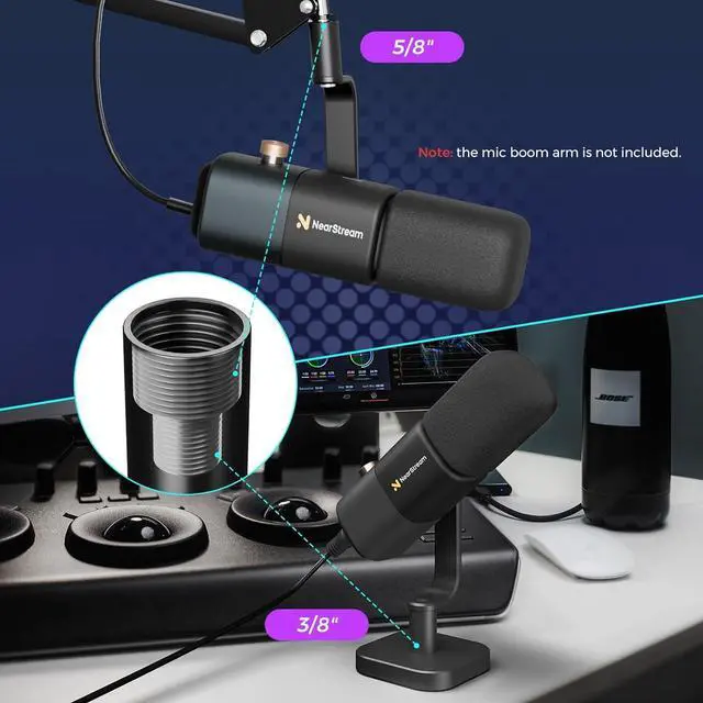 Alt view image 7 of 7 - XLR/USB Podcast Microphone for Recording/Gaming/Streaming, Professional Studio Microphone with Desktop Stand, Mute Button, Headphone Jack, Dynamic Microphone for PC/Audio Interface
