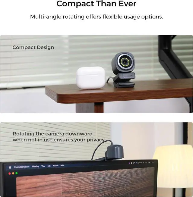 Alt view image 7 of 7 - 2K Webcam for PC, Full HD 1080P Webcam with Noise-Canceling Mic, Auto Focus,Software Control, Adjustable FOV, Plug&Play, Compact Web Camera for Desktop Computer for Zoom/Skype/Teams