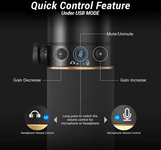 Alt view image 6 of 7 - Dynamic Microphone, USB/XLR PC Microphone for Podcast, Recording, Live Streaming & Gaming, XLR Cardioid Studio Mic Music Voice-Over with Quick Mute, Headphone Output, Volume Control