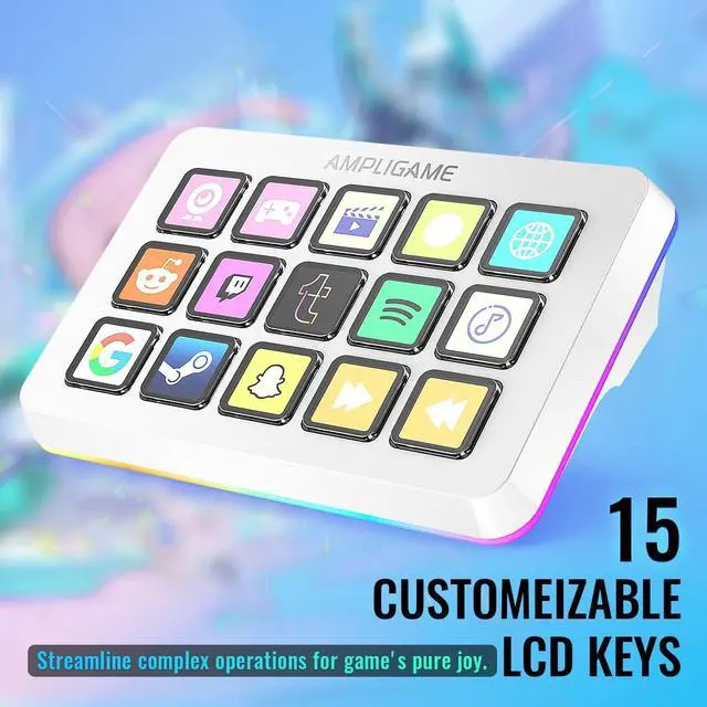 Alt view image 2 of 7 - Stream Controller with 15 Macro Keys, Streaming Keyboard with Trigger Actions in OBS/Twitch/YouTube/Streamlabs, Shortcut Buttons Keypad Works with Mac and PC White