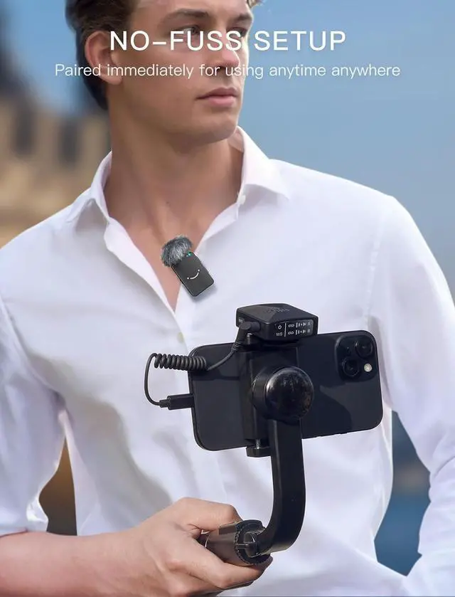 Alt view image 4 of 7 - FIFINE Wireless Lavalier Microphone for iPhone/Android/Camera, 2 Pack Cordless Lapel Mic System for Vlog Recording Video YouTube/TikTok Interview, Condenser Clip-On Microphone with Charging Case