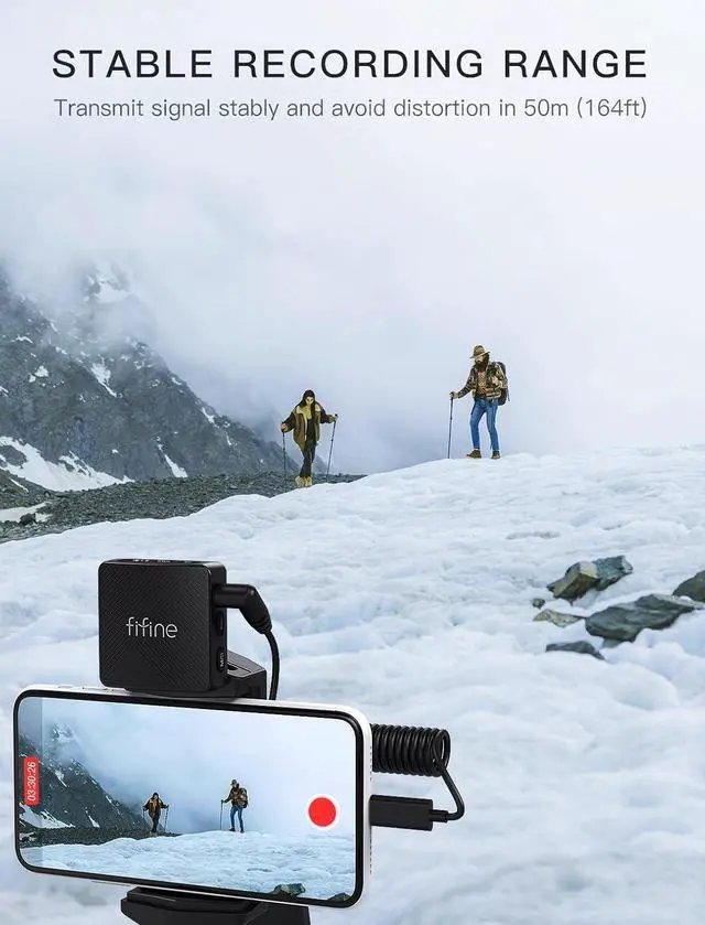 Alt view image 6 of 7 - FIFINE Wireless Lavalier Microphone for iPhone/Android/Camera, 2 Pack Cordless Lapel Mic System for Vlog Recording Video YouTube/TikTok Interview, Condenser Clip-On Microphone with Charging Case