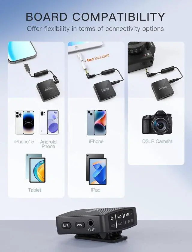 Alt view image 7 of 7 - FIFINE Wireless Lavalier Microphone for iPhone/Android/Camera, 2 Pack Cordless Lapel Mic System for Vlog Recording Video YouTube/TikTok Interview, Condenser Clip-On Microphone with Charging Case