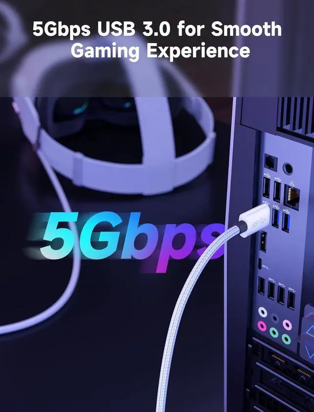 Alt view image 5 of 7 - Link Cable with 18W Charging 16ft, Compatible with Oculus Meta Quest 3S/ 3/2/ Pro and Pico 4, PC VR, Steam VR Accessories, 2-in-1 High Speed 5Gbs USB3.0 to USB-C Data Cord for VR Headset