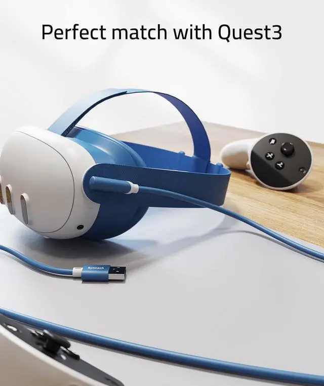 Alt view image 3 of 7 - Link Cable 16 FT Compatible with Meta Quest 3S/Oculus Quest 3, Quest2/Pro/Pico4 Accessories and PC/SteamVR, High Speed PC Data Transfer, USB 3.0 to USB C Cable for VR Headset, Elemental Blue
