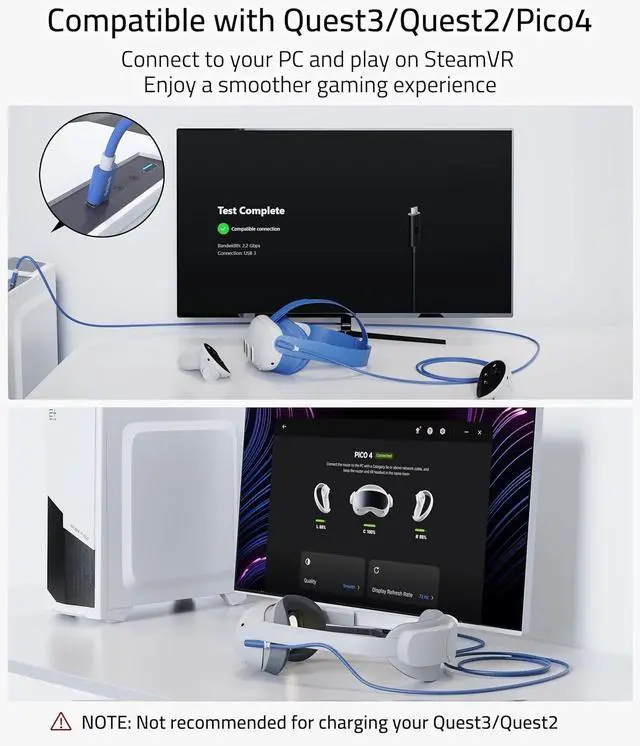 Alt view image 2 of 7 - Link Cable 16 FT Compatible with Meta Quest 3S/Oculus Quest 3, Quest2/Pro/Pico4 Accessories and PC/SteamVR, High Speed PC Data Transfer, USB 3.0 to USB C Cable for VR Headset, Elemental Blue