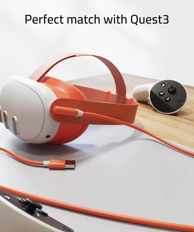 Alt view image 3 of 7 - Link Cable 16 FT Compatible with Meta Quest 3S/Oculus Quest 3, Quest2/Pro/Pico4 Accessories and PC/SteamVR, High Speed PC Data Transfer, USB 3.0 to USB C Cable for VR Headset, Blood Orange