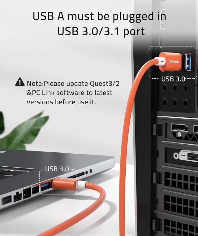 Alt view image 4 of 7 - Link Cable 16 FT Compatible with Meta Quest 3S/Oculus Quest 3, Quest2/Pro/Pico4 Accessories and PC/SteamVR, High Speed PC Data Transfer, USB 3.0 to USB C Cable for VR Headset, Blood Orange