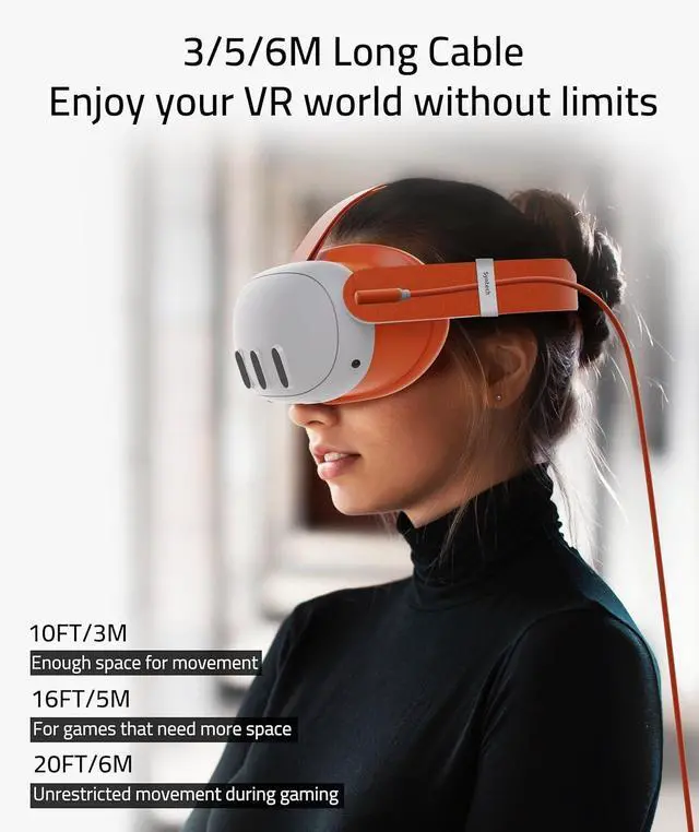 Alt view image 6 of 7 - Link Cable 16 FT Compatible with Meta Quest 3S/Oculus Quest 3, Quest2/Pro/Pico4 Accessories and PC/SteamVR, High Speed PC Data Transfer, USB 3.0 to USB C Cable for VR Headset, Blood Orange