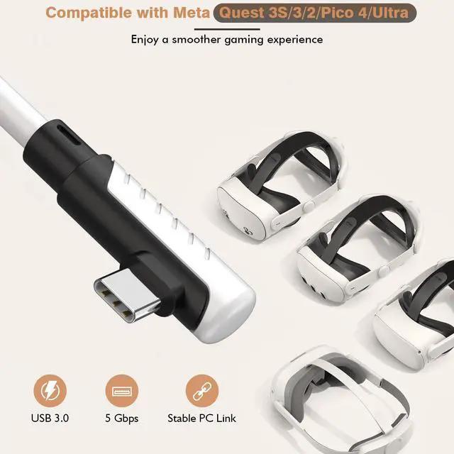 Alt view image 7 of 7 - 16 Feet Link Cable for Quest 3S,VR Cable Compatible with Meta Quest 3S/Quest 3/Oculus Quest 2/Pico 4 Accessories and PC/Steam VR,16FT USB 3.0 to USB C Link Cable High Speed Data Transfer Link Cord