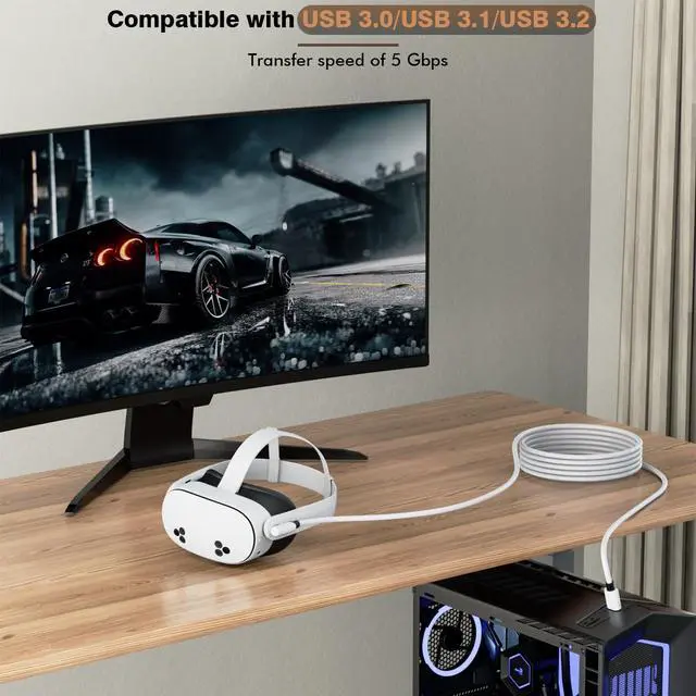 Alt view image 2 of 7 - 16 Feet Link Cable for Quest 3S,VR Cable Compatible with Meta Quest 3S/Quest 3/Oculus Quest 2/Pico 4 Accessories and PC/Steam VR,16FT USB 3.0 to USB C Link Cable High Speed Data Transfer Link Cord