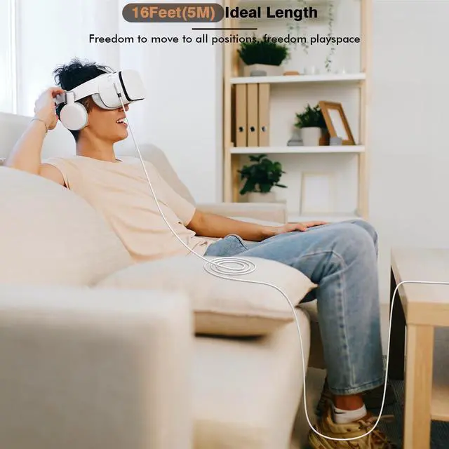 Alt view image 5 of 7 - 16 Feet Link Cable for Quest 3S,VR Cable Compatible with Meta Quest 3S/Quest 3/Oculus Quest 2/Pico 4 Accessories and PC/Steam VR,16FT USB 3.0 to USB C Link Cable High Speed Data Transfer Link Cord