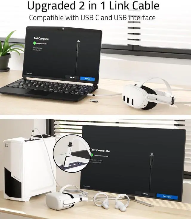 Alt view image 5 of 6 - Link Cable 16FT Compatible with Oculus/Meta Quest 3/Quest 3S/Quest2/Pro/Pico 4 Accessories and PC/SteamVR, Upgraded Type C with USB 3.0 Adapter, High Speed Data Transfer Cord for VR Headset