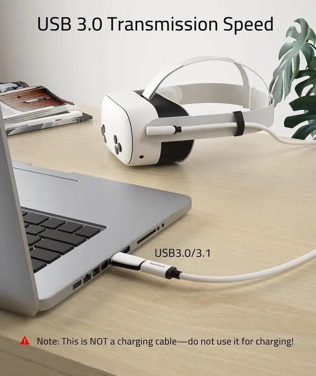 Alt view image 2 of 6 - Link Cable 16FT Compatible with Oculus/Meta Quest 3/Quest 3S/Quest2/Pro/Pico 4 Accessories and PC/SteamVR, Upgraded Type C with USB 3.0 Adapter, High Speed Data Transfer Cord for VR Headset