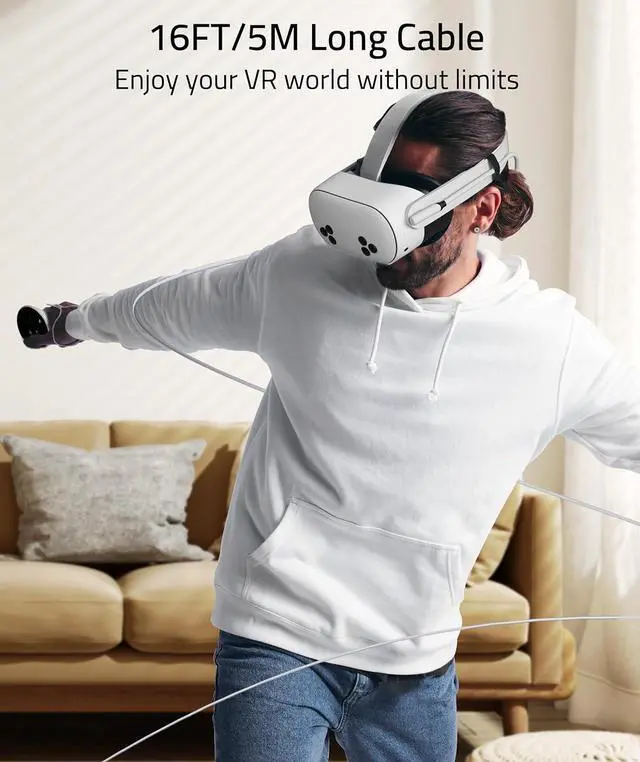 Alt view image 4 of 6 - Link Cable 16FT Compatible with Oculus/Meta Quest 3/Quest 3S/Quest2/Pro/Pico 4 Accessories and PC/SteamVR, Upgraded Type C with USB 3.0 Adapter, High Speed Data Transfer Cord for VR Headset
