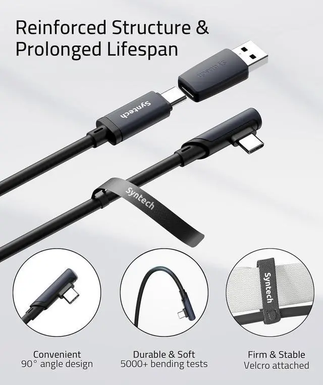 Alt view image 5 of 6 - Link Cable 16FT Compatible with Oculus/Meta Quest 3/Quest 3S/Quest2/Pro/Pico 4 and PC/SteamVR, Upgraded Type C with USB 3.0 Adapter, High Speed Data Transfer Cord for VR Headset, Black