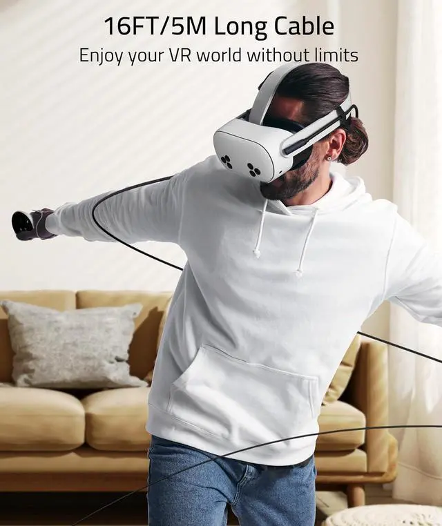 Alt view image 3 of 6 - Link Cable 16FT Compatible with Oculus/Meta Quest 3/Quest 3S/Quest2/Pro/Pico 4 and PC/SteamVR, Upgraded Type C with USB 3.0 Adapter, High Speed Data Transfer Cord for VR Headset, Black