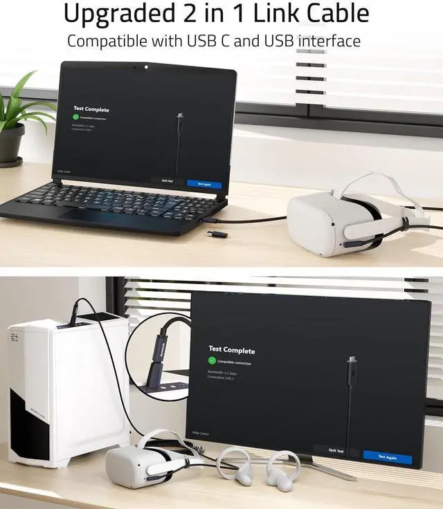 Alt view image 2 of 6 - Link Cable 16FT Compatible with Oculus/Meta Quest 3/Quest 3S/Quest2/Pro/Pico 4 and PC/SteamVR, Upgraded Type C with USB 3.0 Adapter, High Speed Data Transfer Cord for VR Headset, Black