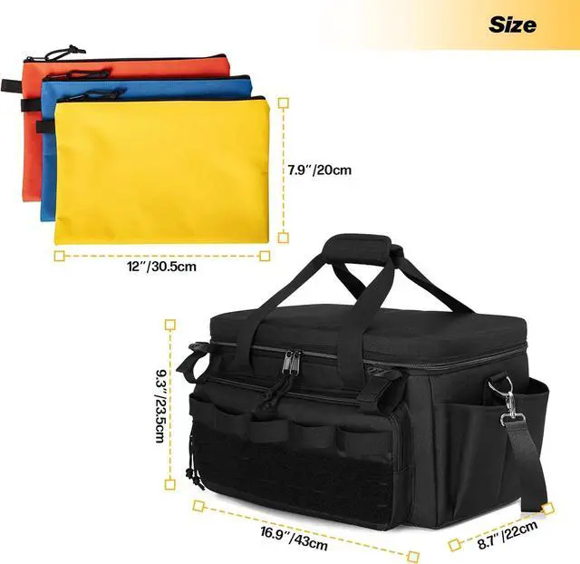 Alt view image 6 of 7 - Tool Bag and 3 Tool Pouches, Tool Storage Organizer for Men with Anti-friction and Thick Padded Bottom, Tactical Bag, Range Bag, Multi-functional Work Bag for Repairman, Electrician, Carpenter
