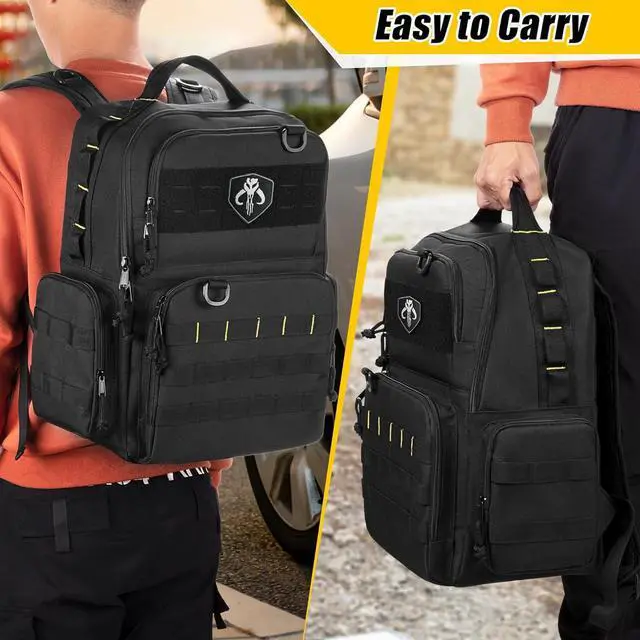 Alt view image 6 of 7 - Tool Bag Backpack for Men with 3 Tool Pouches, Heavy-Duty Tool Storage Organizer Bag with Padded Shoulder & Waist Support, Tactical Work Tool Bag for Electrician, Repairman, HVAC Techs, Black