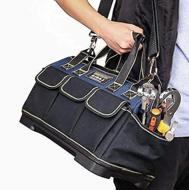 Alt view image 5 of 7 - Tool Bag,18 Inch Waterproof Tool Bag Organizer with ABS Molded Hard Base,Soft Padded Handle and Shoulder Strap,Oxford Cloth,Tool Bags for Men & Women