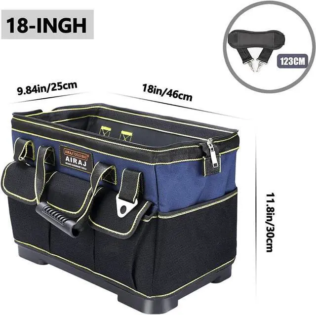 Alt view image 2 of 7 - Tool Bag,18 Inch Waterproof Tool Bag Organizer with ABS Molded Hard Base,Soft Padded Handle and Shoulder Strap,Oxford Cloth,Tool Bags for Men & Women