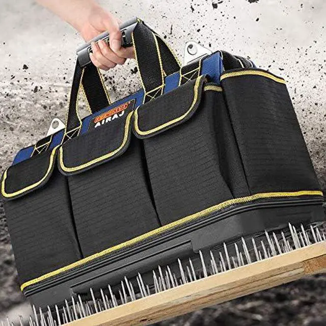 Alt view image 6 of 7 - Tool Bag,18 Inch Waterproof Tool Bag Organizer with ABS Molded Hard Base,Soft Padded Handle and Shoulder Strap,Oxford Cloth,Tool Bags for Men & Women