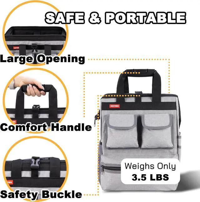 Alt view image 3 of 7 - Backpack Tool Bag with Padded Back Support Heavy Duty Tool Kit Carrier Storage Bags for Electrician, Plumber, HVAC, Cable Repairman
