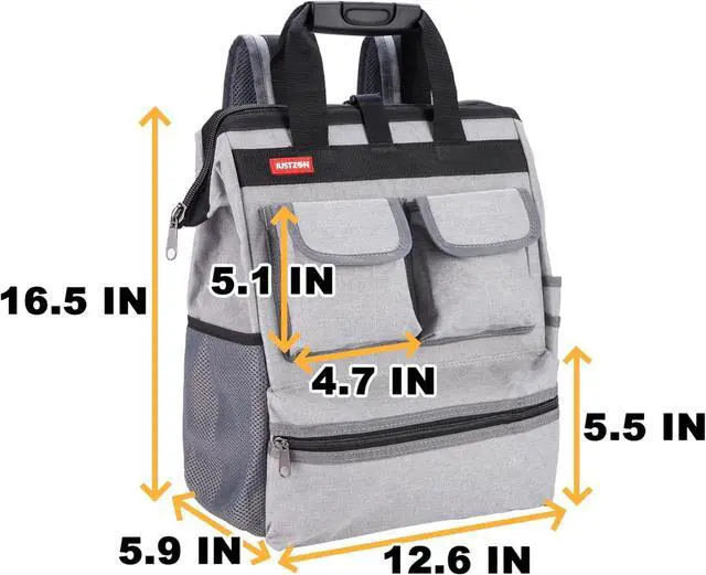 Alt view image 6 of 7 - Backpack Tool Bag with Padded Back Support Heavy Duty Tool Kit Carrier Storage Bags for Electrician, Plumber, HVAC, Cable Repairman