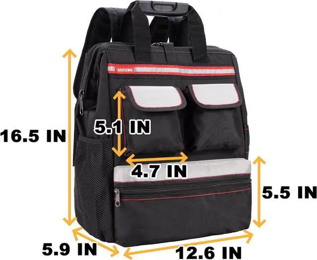 Alt view image 6 of 7 - Backpack Tool Bag with Padded Back Support Heavy Duty Tool Kit Carrier Storage Bags for Electrician, Plumber, HVAC, Cable Repairman Black