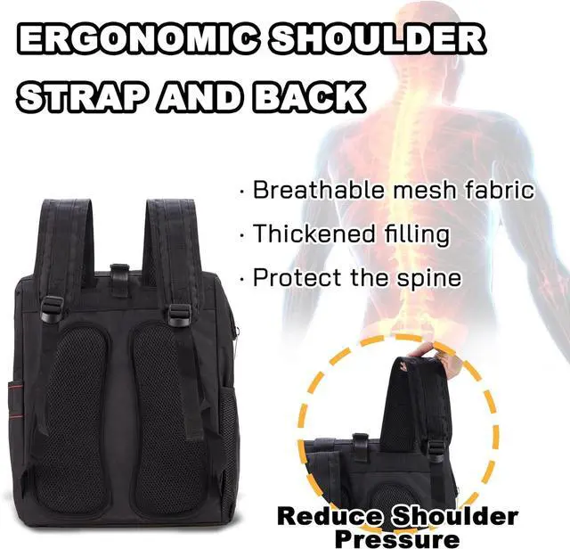 Alt view image 5 of 7 - Backpack Tool Bag with Padded Back Support Heavy Duty Tool Kit Carrier Storage Bags for Electrician, Plumber, HVAC, Cable Repairman Black