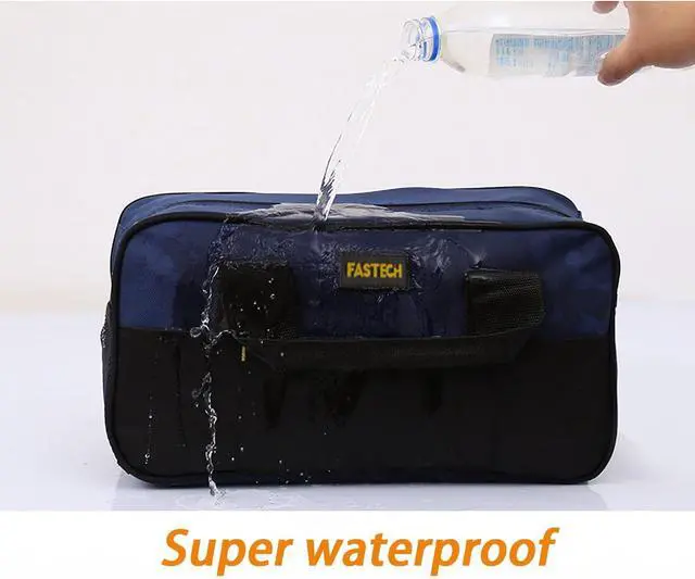 Alt view image 4 of 7 - 14 Inch Small Tool Bag,Wide Mouth Tool Tote Bag,Waterproof Tool Organizer Bag,Electricians Repairman Tools Tote Bag Double Fabric Storage Bag (Blue)