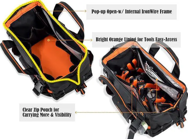 Alt view image 4 of 7 - 13-Inch Small Tool Carrier, Electrician's Organizer, HVAC Tech's Bag, Men's Drill Bag