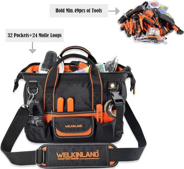 Alt view image 2 of 7 - 13-Inch Small Tool Carrier, Electrician's Organizer, HVAC Tech's Bag, Men's Drill Bag